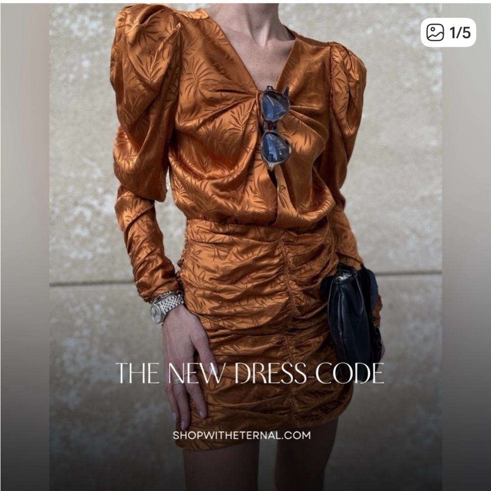 Ronny Kobo Collection Burnt Orange Long Sleeve Mini Dress